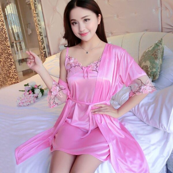 Ladies Beautiful Embroidery Work Satin Night Dress