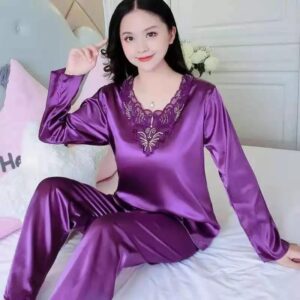Ladies Beautiful Embroidery Work Satin Night Dress